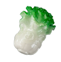 A carved jadeite-like cabbage tea pet, with a glossy white base and vibrant green leafy top, isolated on a white background.